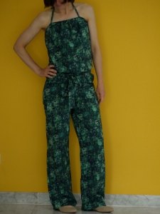 Liberty jumpsuit with patch pockets and tie-neck