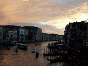 The view from the Rialto bridge over the Grand Canal, in Venice, Italy