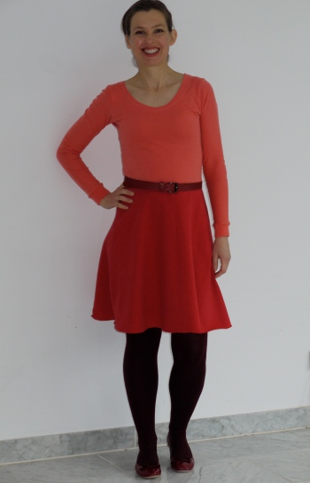 Coral organic single cotton jersey and red organic sweater knit 